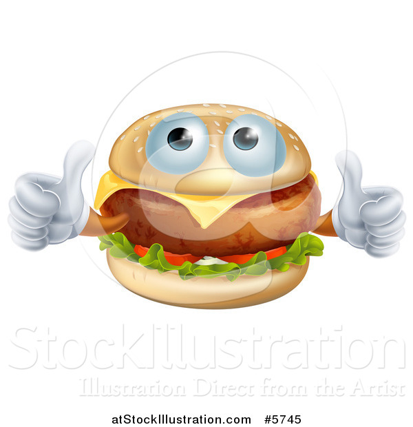 Vector Illustration of a Pleased Cheeseburger Holding Two Thumbs up