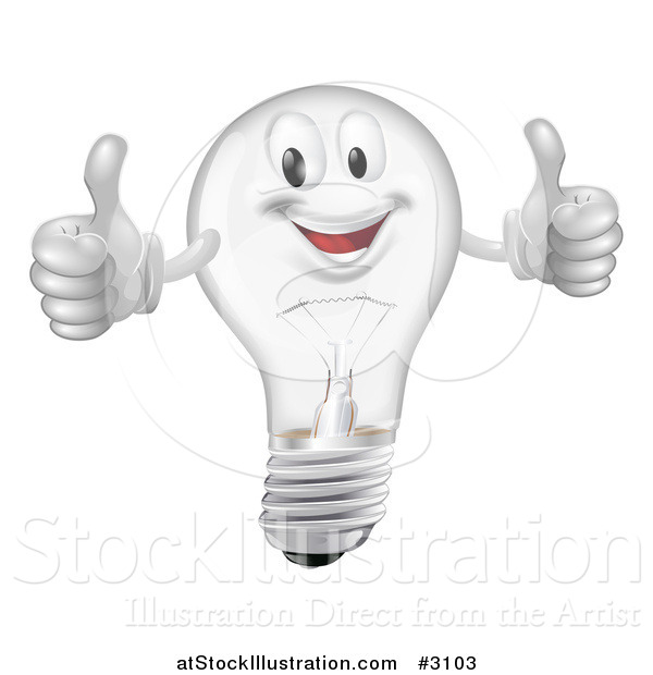 Vector Illustration of a Pleased Clear Lightbulb Mascot Holding Two Thumbs up