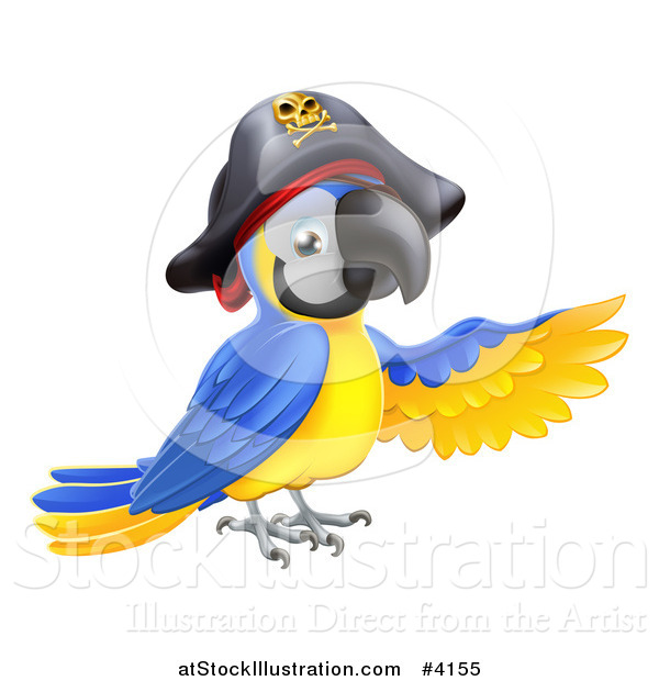 Vector Illustration of a Pointing Blue and Gold Macaw Pirate Parrot