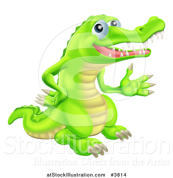 Vector Illustration of a Presenting Green Crocodile