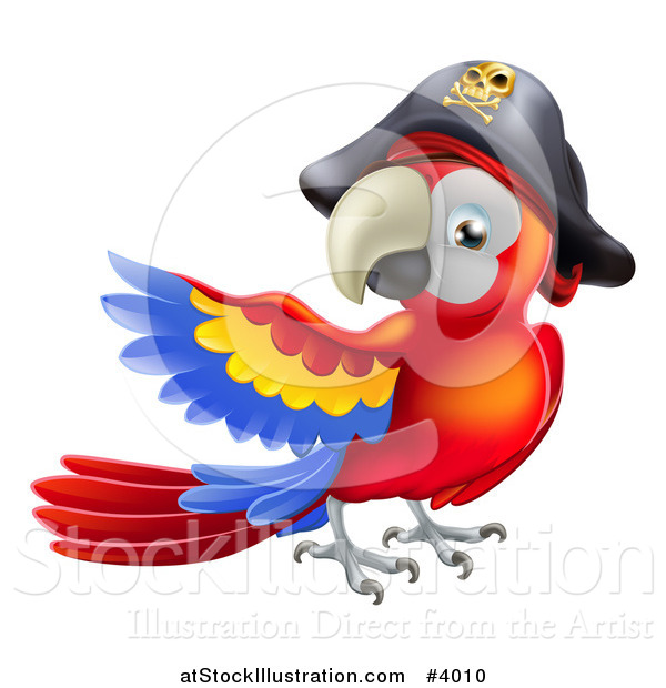 Vector Illustration of a Presenting Parrot Pirate Wearing a Hat