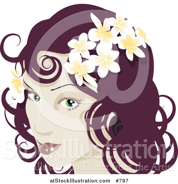 Vector Illustration of a Pretty Red Haired Woman Wearing Frangipani Flowers in Her Hair