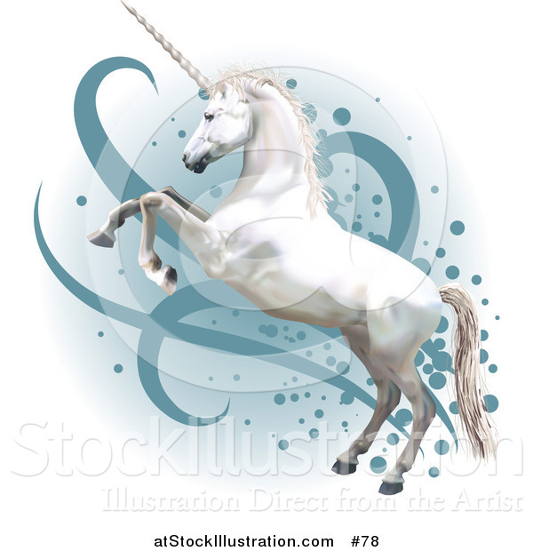 Vector Illustration of a Pretty White Unicorn Rearing up on Its Hind Legs