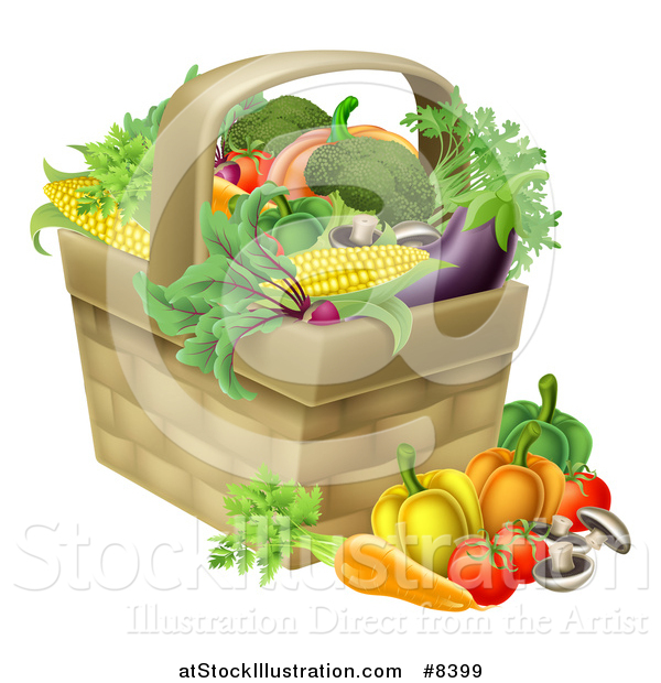 Vector Illustration of a Produce Basket Full of Fresh Vegetables