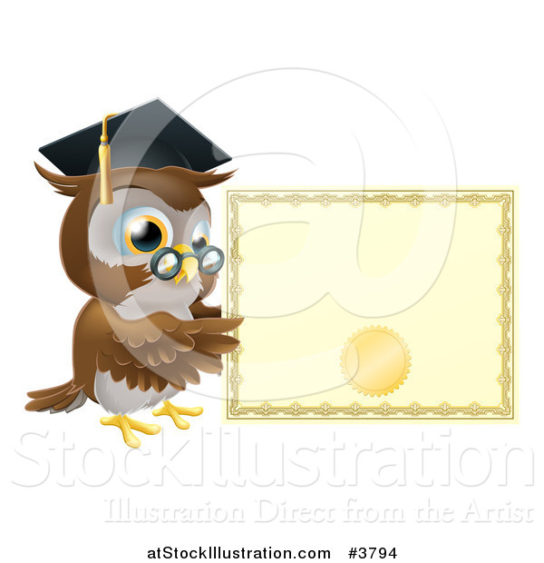 Vector Illustration of a Professor Owl with a Diploma and Graduation Cap