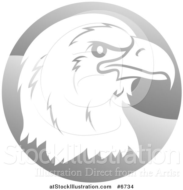 Vector Illustration of a Profiled Bald Eagle or Falcon Head on a Shiny Gray Circle