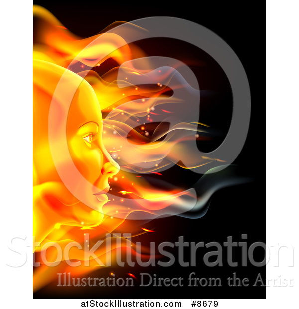 Vector Illustration of a Profiled Woman's Face Made of Fire, over Black