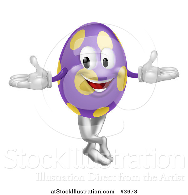 Vector Illustration of a Purple and Yellow Polka Dot Easter Egg Mascot