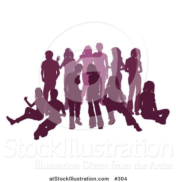 Vector Illustration of a Purple Group of Silhouetted People Hanging out in a Crowd