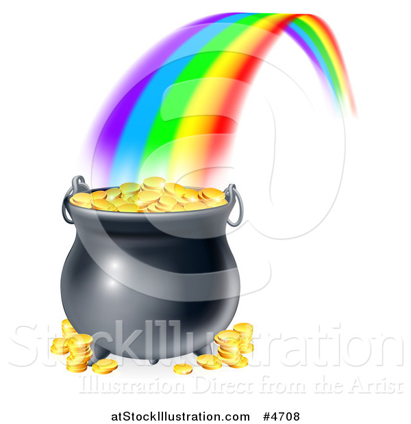 Vector Illustration of a Rainbow Ending at a Pot of Gold