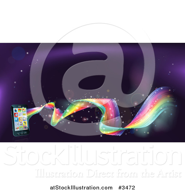 Vector Illustration of a Rainbow Wave Flowing from a Cell Phone with Apps