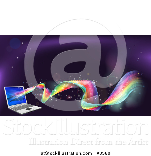 Vector Illustration of a Rainbow Wave Flowing from a Laptop Computer