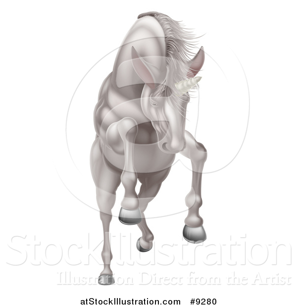 Vector Illustration of a Rearing, Charging or Jumping White Unicorn