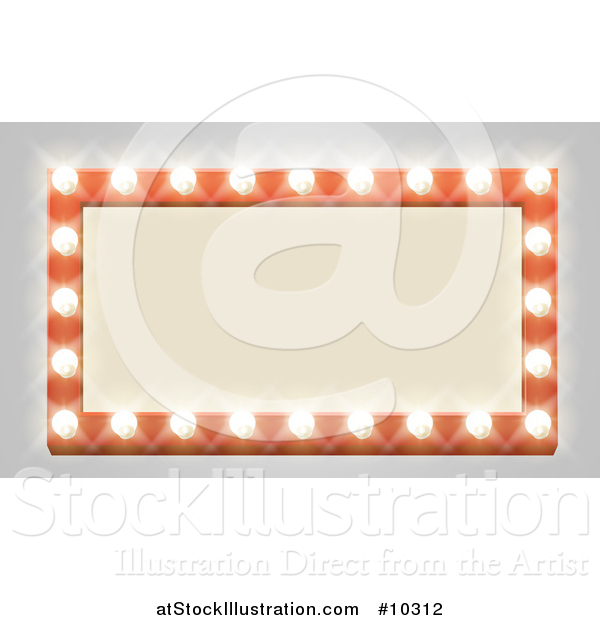 Vector Illustration of a Rectangular Retro Marquee Theater Sign with Light Bulbs on Gray