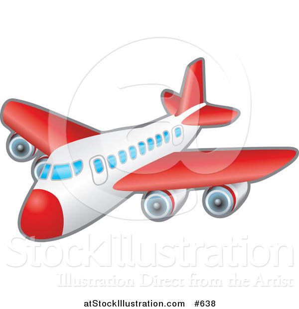 Vector Illustration of a Red and White Passenger Airplane