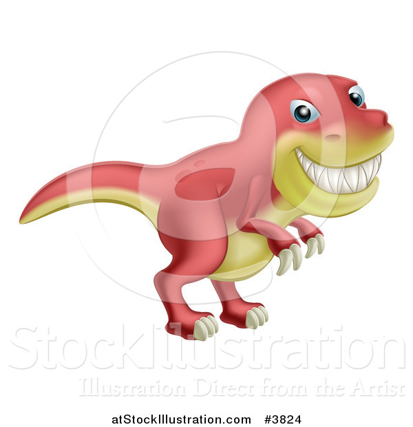 Vector Illustration of a Red and Yellow T Rex Dinosaur Grinning