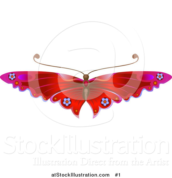 Vector Illustration of a Red Butterfly with Flower Decoration on the Wings