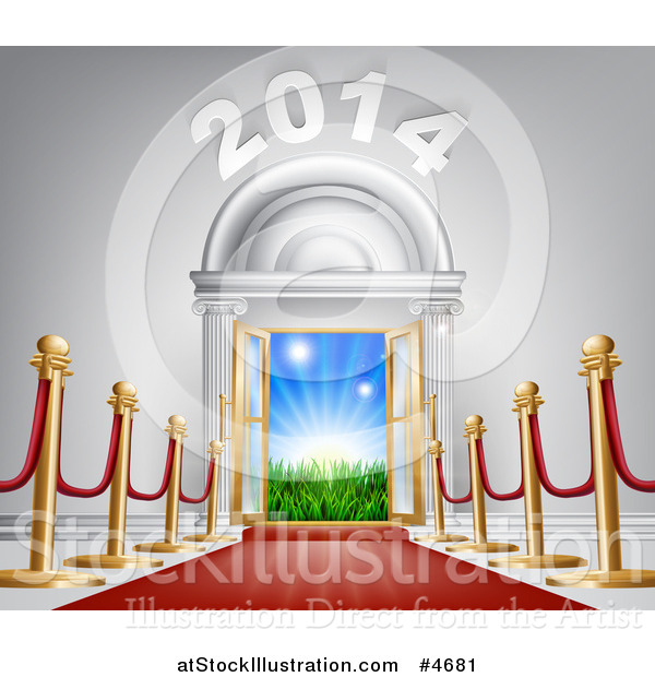 Vector Illustration of a Red Carpet Leading to a 2014 New Year Doorway