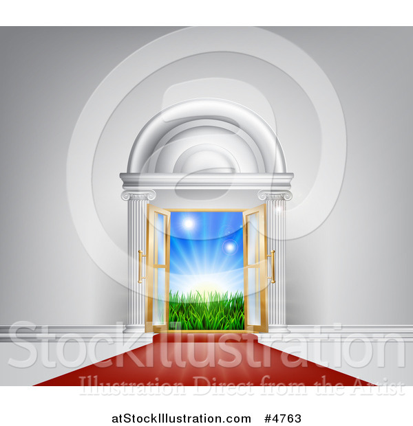 Vector Illustration of a Red Carpet Leading to a Doorway with Sunshine