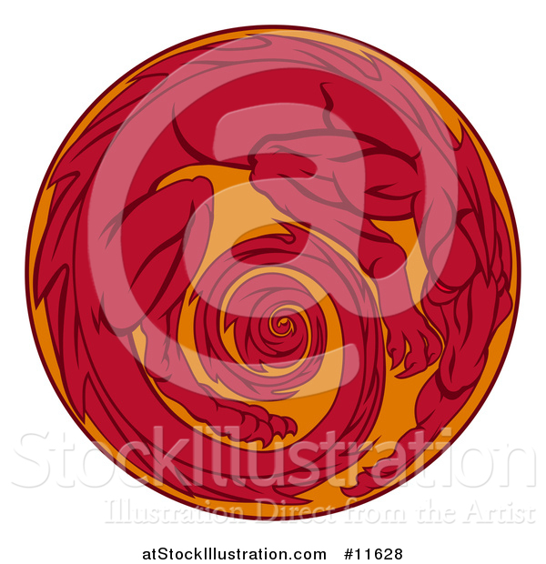 Vector Illustration of a Red Dragon Forming a Spiral in a Circle