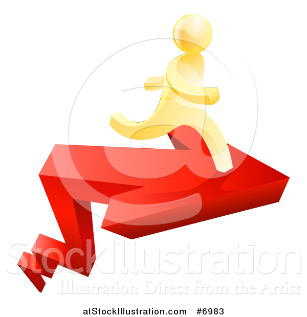 Vector Illustration of a Red Growth Arrow and 3d Gold Man Running on Top