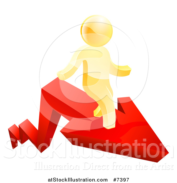 Vector Illustration of a Red Growth Arrow and 3d Gold Man Walking on Top