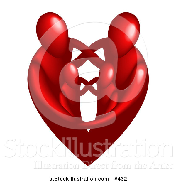 Vector Illustration of a Red Heart Family