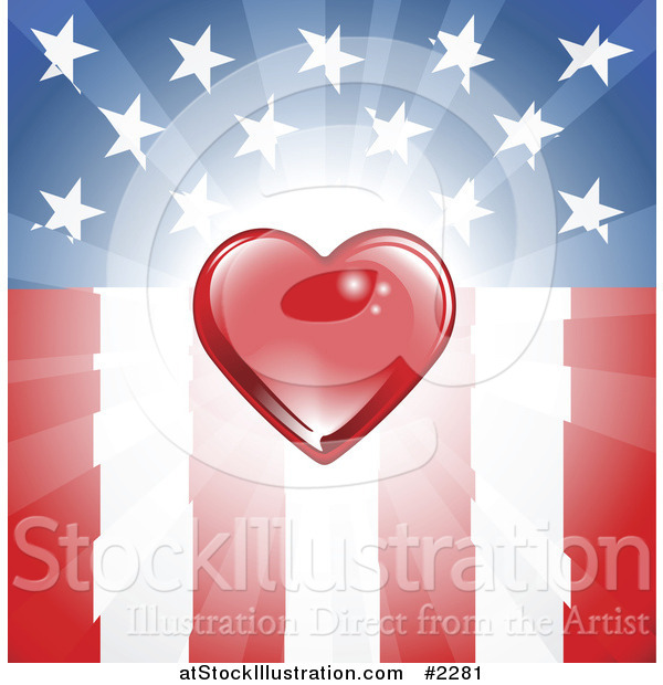 Vector Illustration of a Red Heart over an American Flag