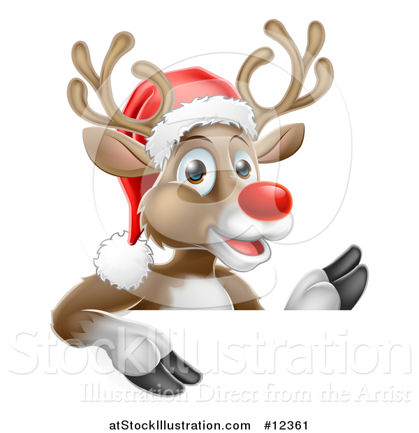 Vector Illustration of a Red Nosed Christmas Reindeer over a Sign