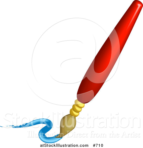 Vector Illustration of a Red Paintbrush Painting a Blue Squiggle
