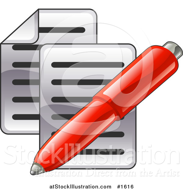 Vector Illustration of a Red Pen over Two Pages of Text