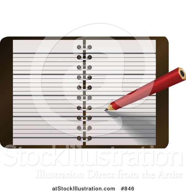Vector Illustration of a Red Pencil Writing Notes or a Meeting in a Day Planner, Journal or Notebook