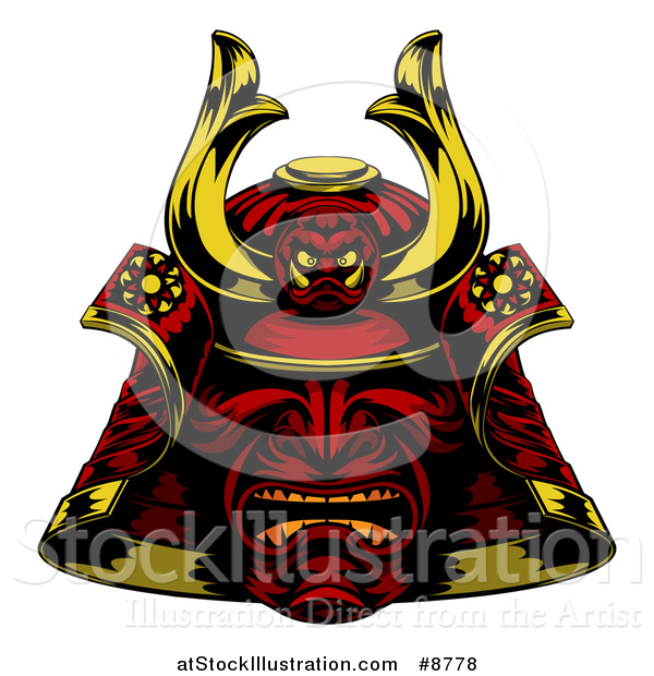 Vector Illustration of a Red Samurai Mask