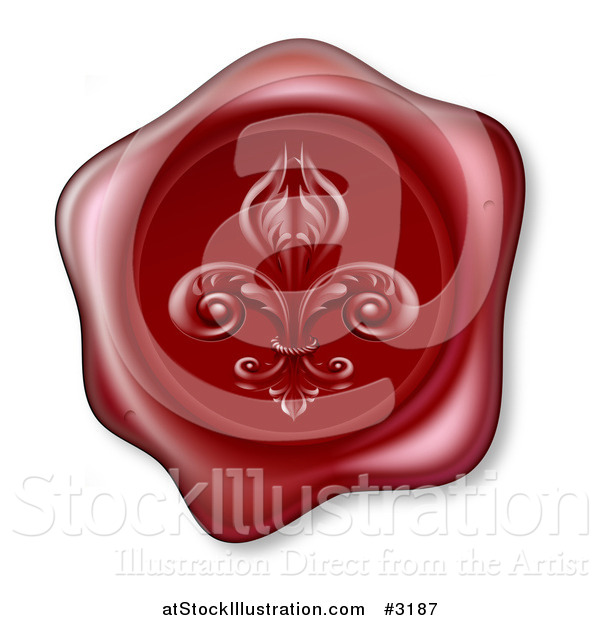 Vector Illustration of a Red Wax Seal Stamped with a Fleur De Lis Symbol