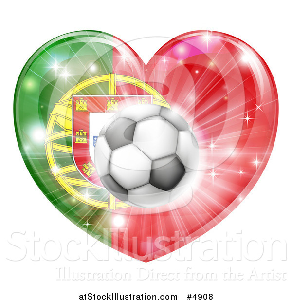 Vector Illustration of a Reflective Portugal Flag Heart and Soccer Ball