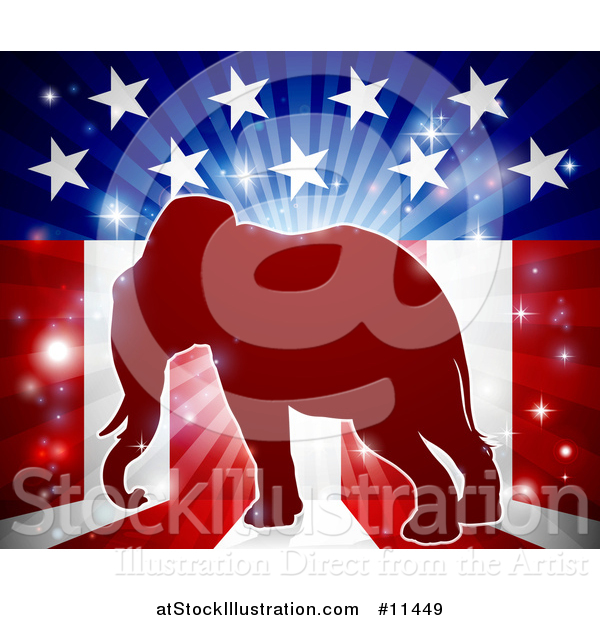 Vector Illustration of a Republican Elephant over an American Flag Themed Burst