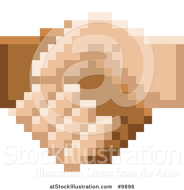 Vector Illustration of a Retro 8 Bit Pixel Art Styled Hands Shaking