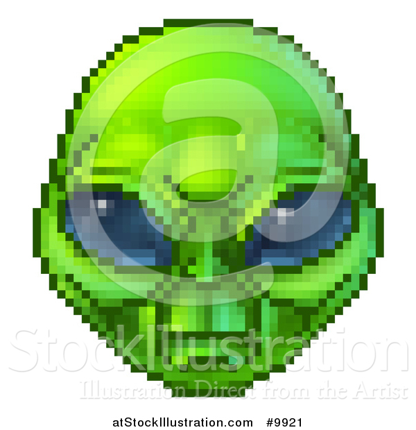 Vector Illustration of a Retro 8 Bit Pixel Art Video Game Styled Alien Face