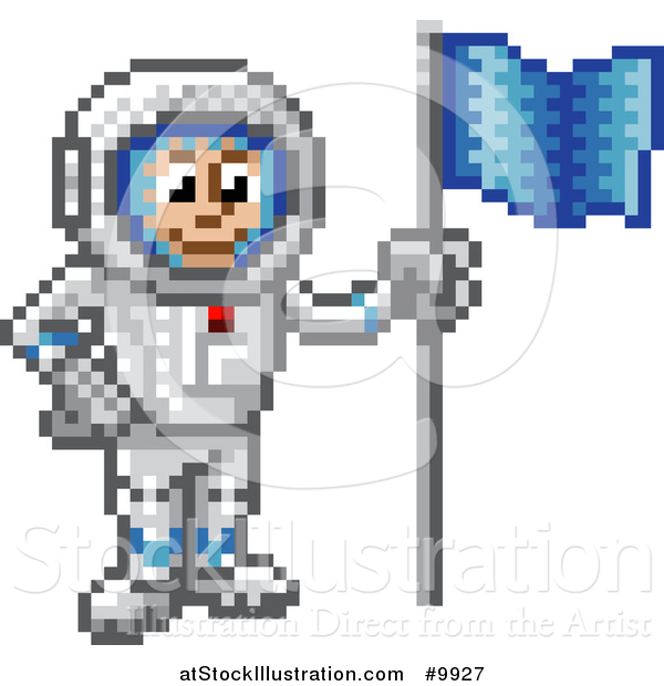 Vector Illustration of a Retro 8 Bit Pixel Art Video Game Styled Astronaut