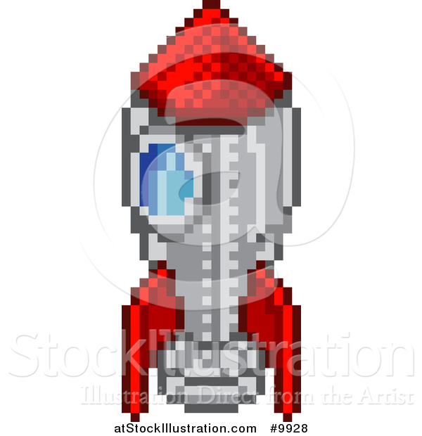 Vector Illustration of a Retro 8 Bit Pixel Art Video Game Styled Rocket