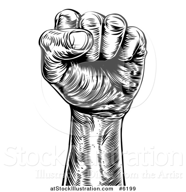 Vector Illustration of a Retro Black and White Engraved Propaganda Fist