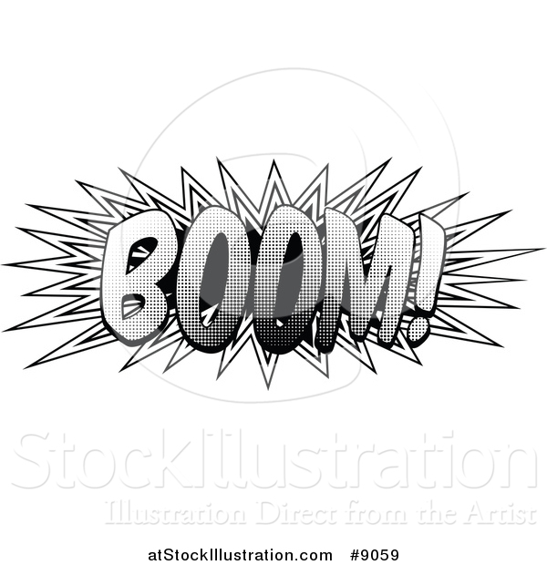 Vector Illustration of a Retro Black and White Pop Art Comic Styled Boom Explosion Sound Effect