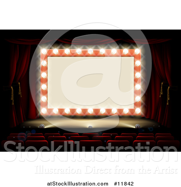 Vector Illustration of a Retro Marquee Theater Sign with Light Bulbs on a Stage