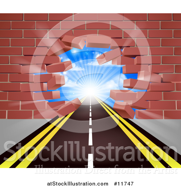Vector Illustration of a Road Leading Through a Hole in a 3d Red Brick Wall