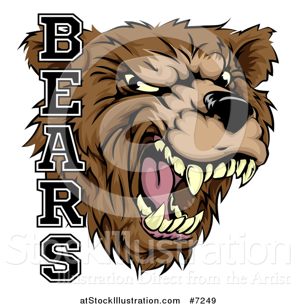 Vector Illustration of a Roaring Aggressive Bear Mascot Head with Text