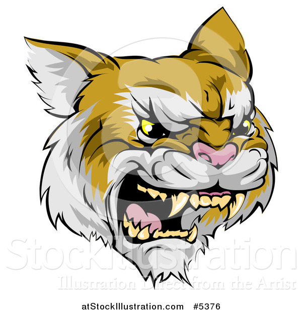 Vector Illustration of a Roaring Aggressive Bobcat Mascot Head