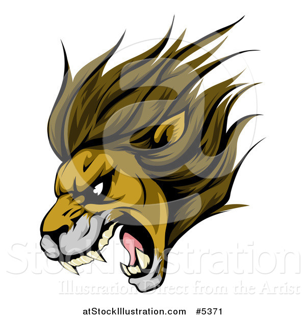 Vector Illustration of a Roaring Aggressive Lion Mascot Head
