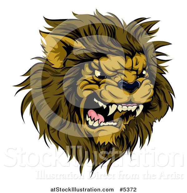 Vector Illustration of a Roaring Aggressive Male Lion Mascot Head