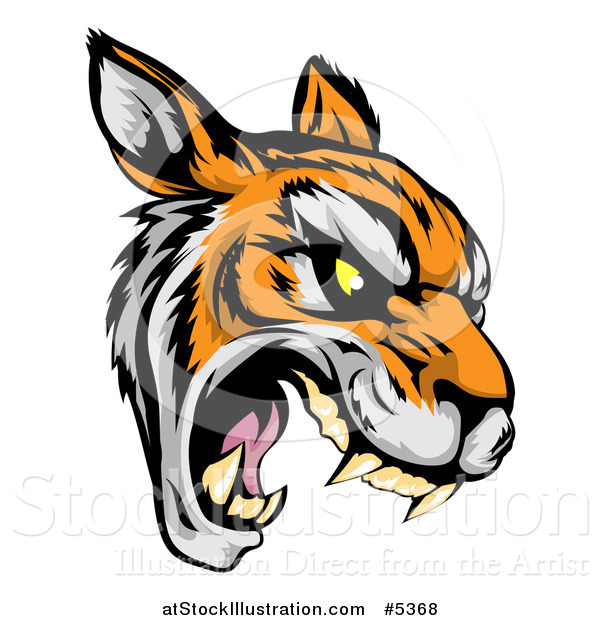 Vector Illustration of a Roaring Aggressive Tiger Mascot Head
