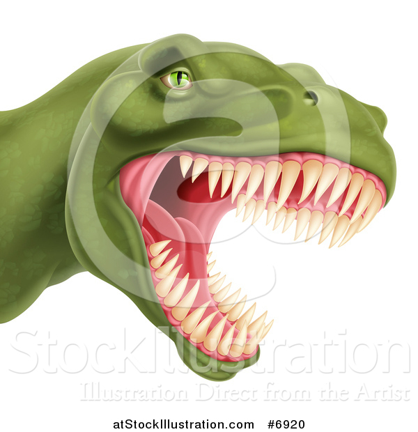 Vector Illustration of a Roaring Angry Green Tyrannosaurus Rex Dino Head